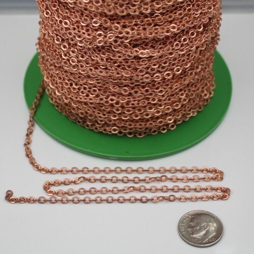 32 feet of Raw Brass (Copper Color) Flat Cable Chain 3x3mm Solder Cable Chain -  - 33F