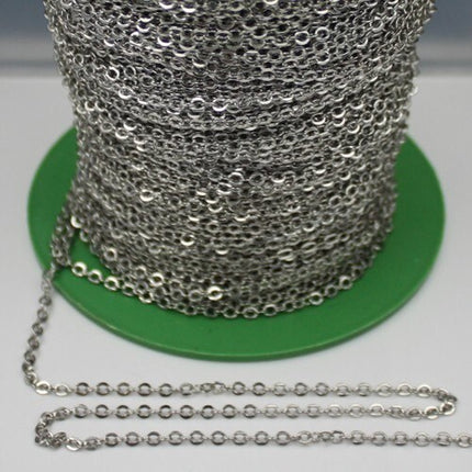 Sample 3 ft Rhodium Flat Cable Chain - 3.4x2.9mm SOLDERED Link - Antique Silver Bulk Flat Soldered Cable Chain  - 3429F-RD