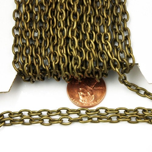 Antique Brass Chain, 10 ft of Antiqued brass cable chain - 6x4mm unsoldered links, Antique Bronze Chain