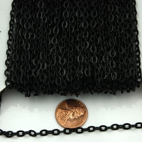 Black Flat Chain Bulk, 32 ft. of Flat Oval Cable Chain - 4x3mm Unsoldered- Necklace Bracelet Wholesale DIY Chain - 43F - 43F