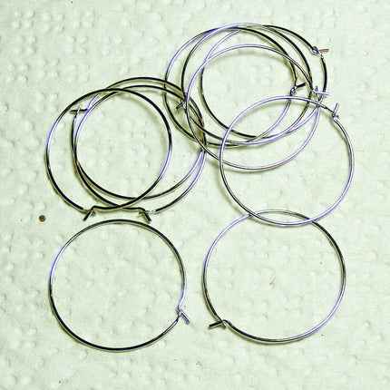 Wholesale 500 pcs - 25mm 1 inch Rhodium Plated Wine Glass Hoops Simple hoop earwires