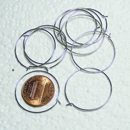 Wholesale 500 pcs - 25mm 1 inch Rhodium Plated Wine Glass Hoops Simple hoop earwires