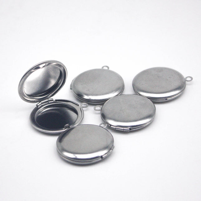 1/5/10/25 pcs STAINLESS STEEL Plain Round High Quality Locket Pendant Charm - 27x31mm 7mm thickness