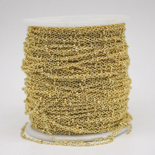 100 feet TARNISH Resistant Free SATELLITE 18K Gold Plated Ball Cable Chain - 2.0x1.4mm SOLDER - Soldered Link - AT2014SAT