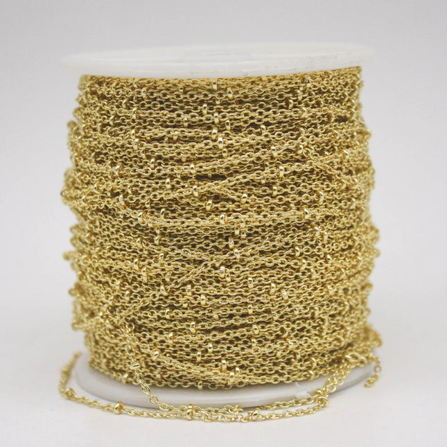 100 feet TARNISH Resistant Free SATELLITE 18K Gold Plated Ball Cable Chain - 2.0x1.4mm SOLDER - Soldered Link - AT2014SAT