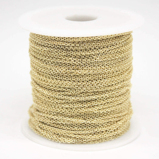 100 feet TARNISH Resistant Tarnish FREE Anti Tarnished - 18K Gold Plated Micro Flat Chain - 2mm 2x1.4mm SOLDER - Small Soldered AT214F