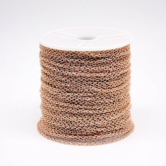 100 feet TARNISH Resistant Tarnish FREE Anti Tarnished - Champagne Gold Plated Cable Chain - 2x2.5mm SOLDER - Small Soldered AT225