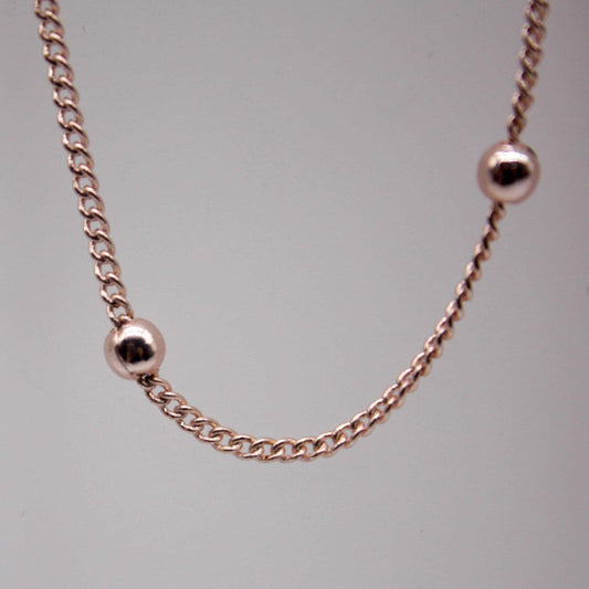 32 Ft Non Tarnished Satellite Curb Chain Rose Gold Plated  - 1.6mm Curb 3.5mm Large Beads - Anti Tarnish Free Chain - AT1.6SATBB