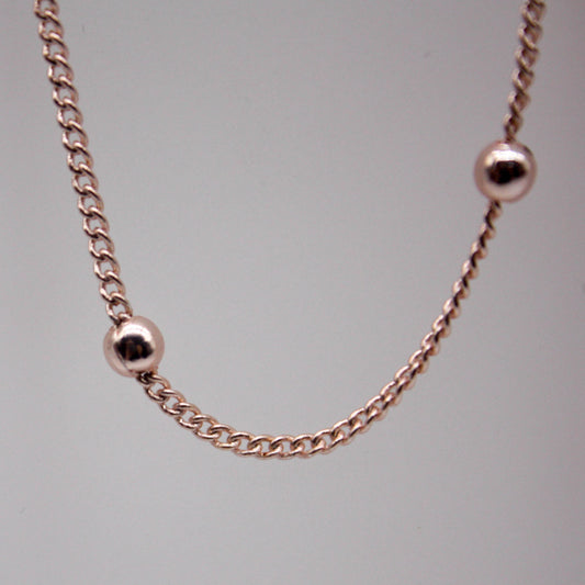 300 Ft Non Tarnished Satellite Curb Chain Rose Gold Plated  - 1.6mm Curb 3.5mm Large Beads - Anti Tarnish Free Chain - AT1.6SATBB