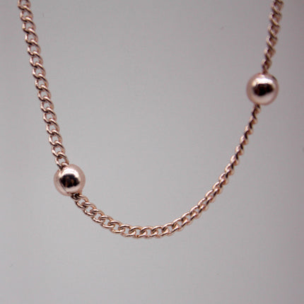 100 Ft Non Tarnished Satellite Curb Chain Rose Gold Plated  - 1.6mm Curb 3.5mm Large Beads - Anti Tarnish Free Chain - AT1.6SATBB