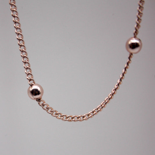 100 Ft Non Tarnished Satellite Curb Chain Rose Gold Plated  - 1.6mm Curb 3.5mm Large Beads - Anti Tarnish Free Chain - AT1.6SATBB