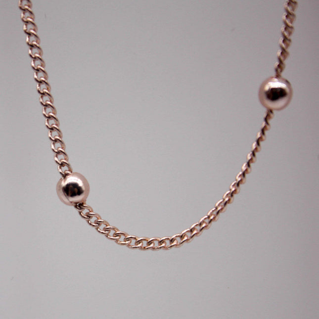 10 Ft Non Tarnished Satellite Curb Chain Rose Gold Plated  - 1.6mm Curb 3.5mm Large Beads - Anti Tarnish Free Chain - AT1.6SATBB