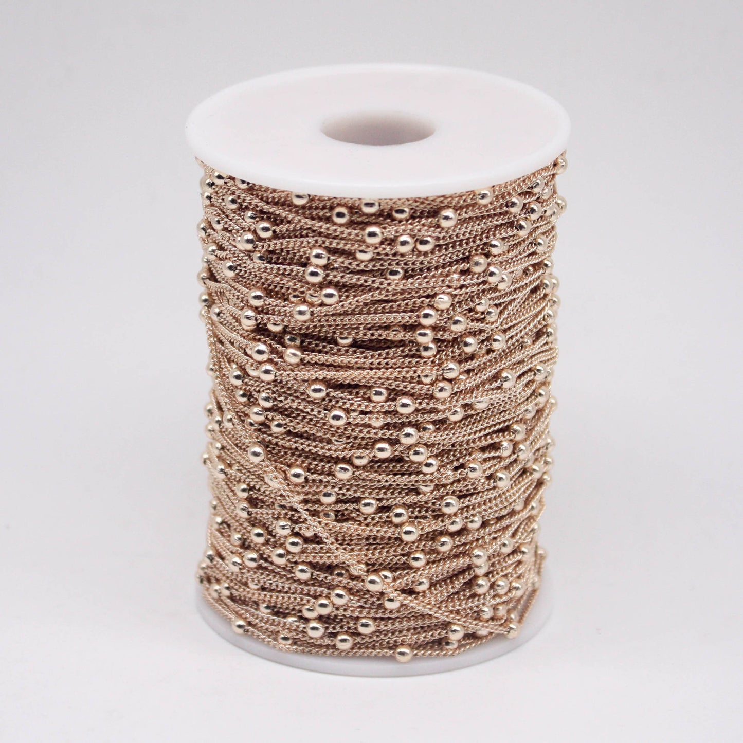 100 Ft Non Tarnish Satellite Curb Chain Champagne Gold Plated  - 1.6mm Curb 3.5mm Large Beads - Anti Tarnish Free Chain - AT1.6SATBB
