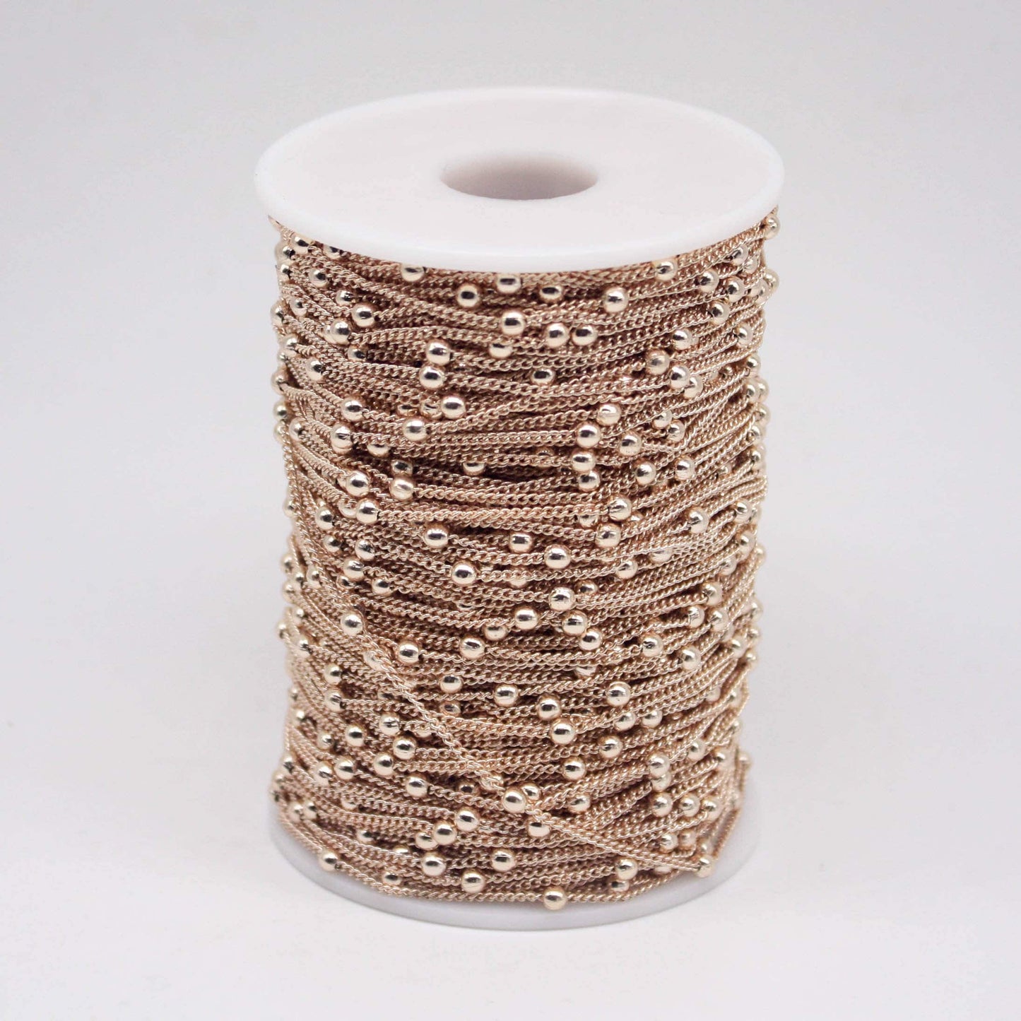10 Ft Non Tarnish Satellite Curb Chain Champagne Gold Plated  - 1.6mm Curb 3.5mm Large Beads - Anti Tarnish Free Chain - AT1.6SATBB