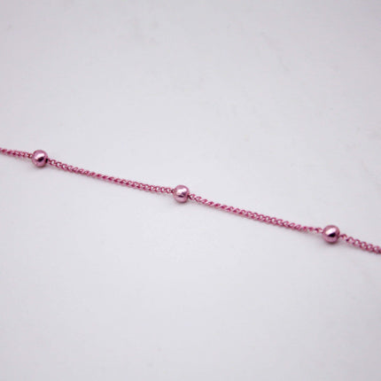 10 Ft Non Tarnish Satellite Curb Chain Pink/Bright Copper Plated  - 1.6mm Curb 3.5mm Large Beads - Anti Tarnish Free Chain - AT1.6SATBB