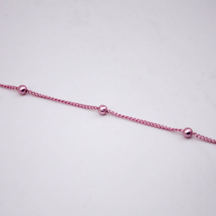 3 Ft Non Tarnish Satellite Curb Chain Pink/Bright Copper Plated  - 1.6mm Curb 3.5mm Large Beads - Anti Tarnish Free Chain - AT1.6SATBB