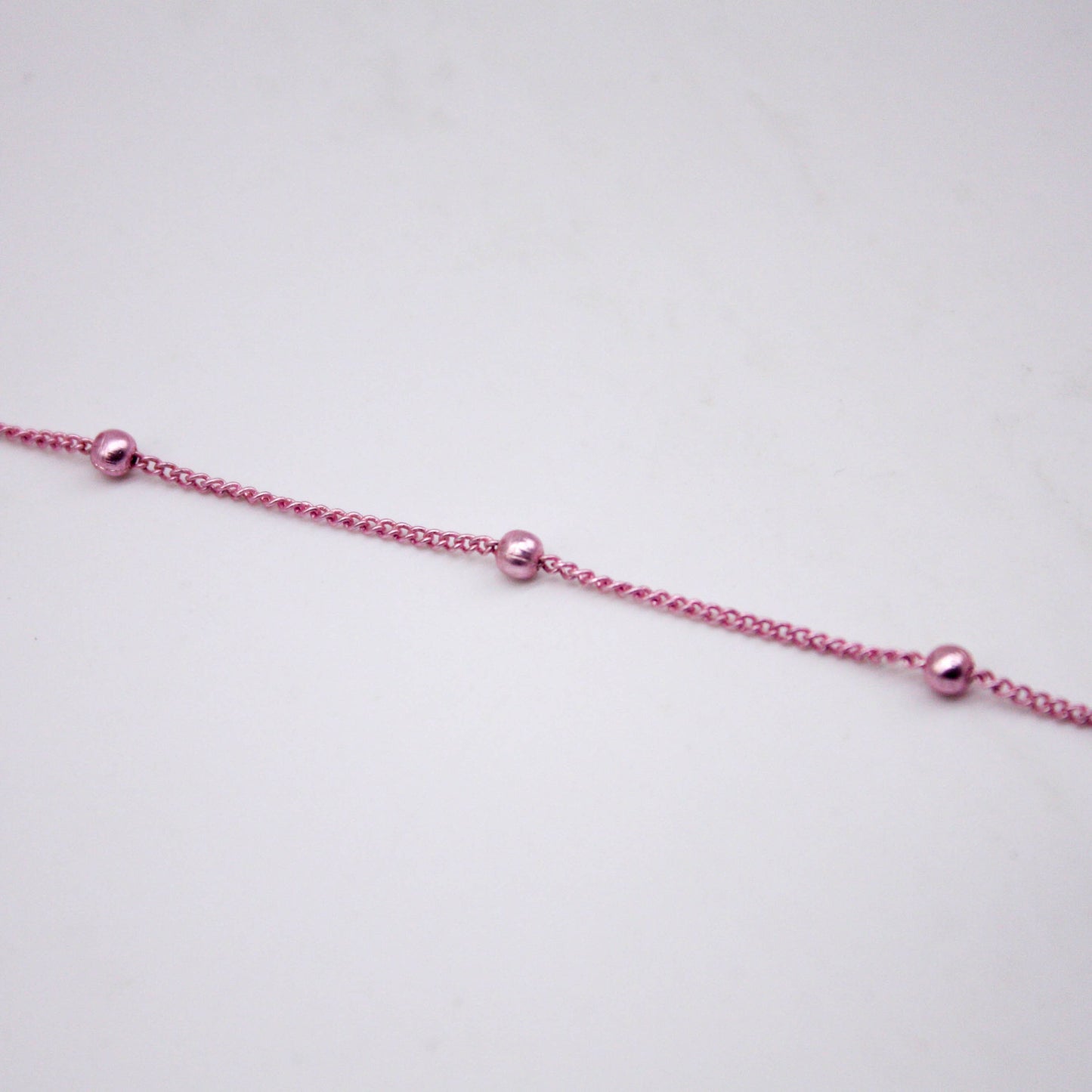 3 Ft Non Tarnish Satellite Curb Chain Pink/Bright Copper Plated  - 1.6mm Curb 3.5mm Large Beads - Anti Tarnish Free Chain - AT1.6SATBB