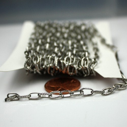 32 ft. Textured Rhodium/Antique Silver finished Drawn Cable chain - 6.3x3.5mm unsoldered link - 6335DR