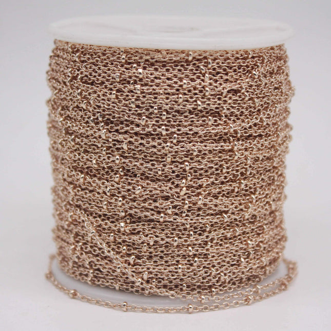 100 feet TARNISH Resistant Free Anti Tarnished SATELLITE Champagne/Pinky Gold Plated Ball Cable Chain - 2.0x1.4mm SOLDER - AT2014SAT