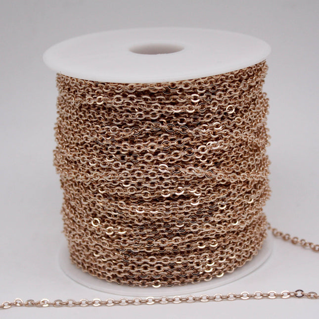 10 Ft Non Tarnish Big Chunky Flat Cable Chain - Champagne Pinky Gold Plated Flat Cable Sturdy SOLDERED Heavy Chain 4X5mm 22Gauge 22G - AT45F