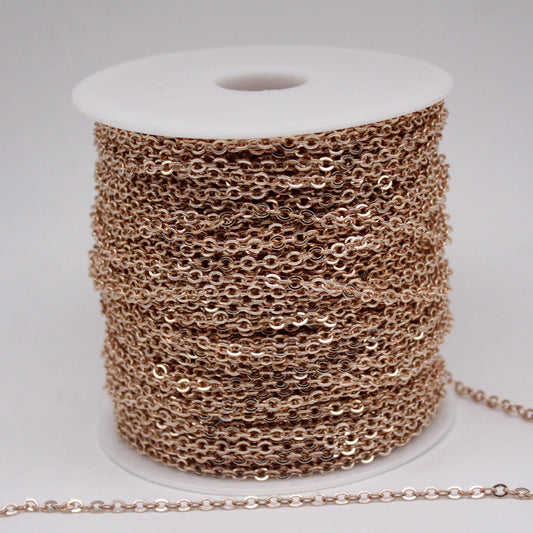 32 Ft Non Tarnish Big Chunky Flat Cable Chain - Champagne Pinky Gold Plated Flat Cable Sturdy SOLDERED Heavy Chain 4X5mm 22Gauge 22G - AT45F
