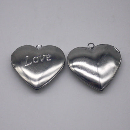 1/5/10/25 pcs STAINLESS STEEL "Love" Heart Locket Pendant Charm - 29x29mm 6.8mm thickness - Pendant Charm