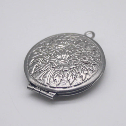 1 pcs STAINLESS STEEL Filigree Round Flower Hibiscus Locket Pendant Charm - 27x31mm 7mm thickness