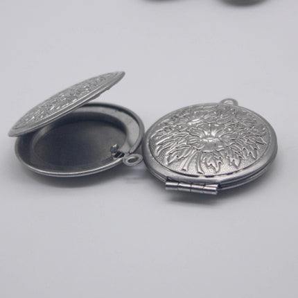 1 pcs STAINLESS STEEL Filigree Round Flower Hibiscus Locket Pendant Charm - 27x31mm 7mm thickness