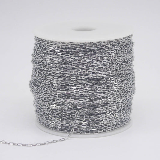 NEW - Stainless Steel chain bulk, 300 ft of Surgical Stainless Steel Soldered Sturdy Small Oval FLAT cable chain - 3.6x2.0mm SOLDERED Link