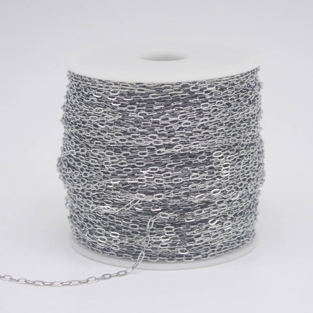 NEW - Stainless Steel chain bulk, 300 ft of Surgical Stainless Steel Soldered Sturdy Small Oval FLAT cable chain - 3.6x2.0mm SOLDERED Link
