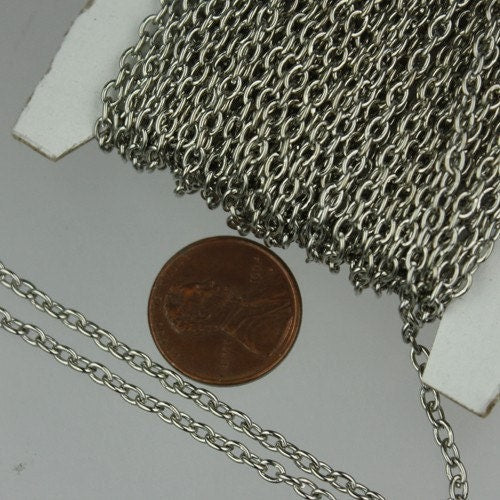 32 ft spool of Rhodium Plated Round cable chain - 3.8x2.7mm - unsoldered link - 3827CA