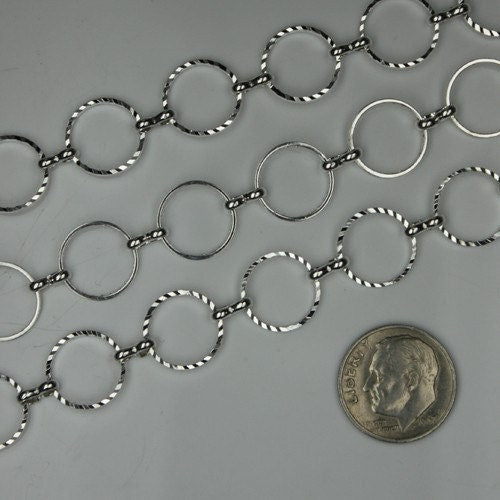 SALE Sale 5ft of Silver plated brass circle quick links chain - 12mm (diamond cut)