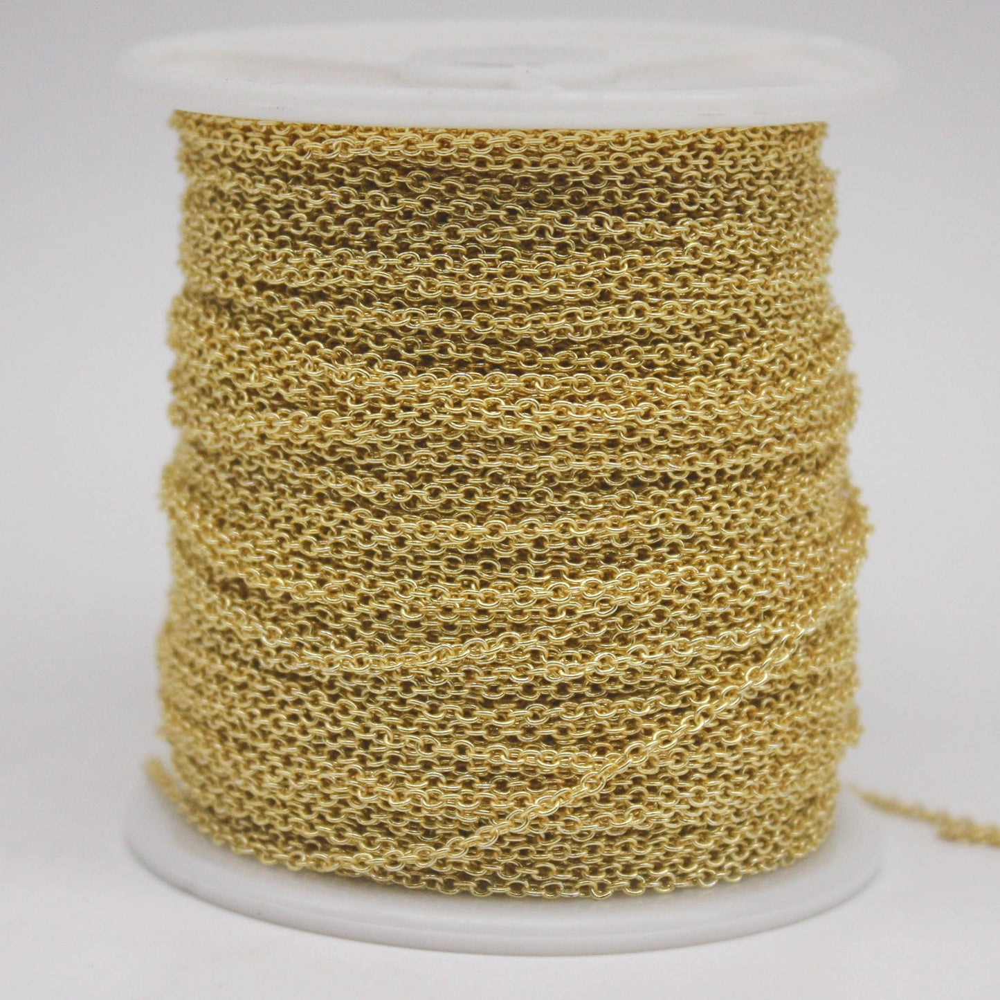 300 Ft. Non Tarnish Soldered Cable Chain - 18K Gold Plated Plain Cable Chain - 2.0x1.4mm Anti Tarnish Free Resistant Cable Chain - AT2014S