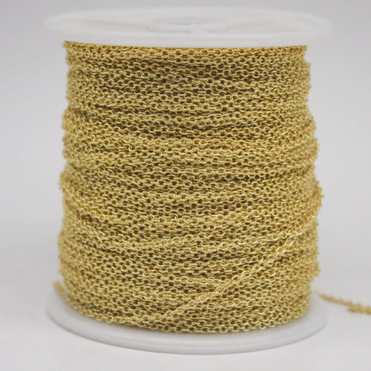 300 Ft. Non Tarnish Soldered Cable Chain - 18K Gold Plated Plain Cable Chain - 2.0x1.4mm Anti Tarnish Free Resistant Cable Chain - AT2014S