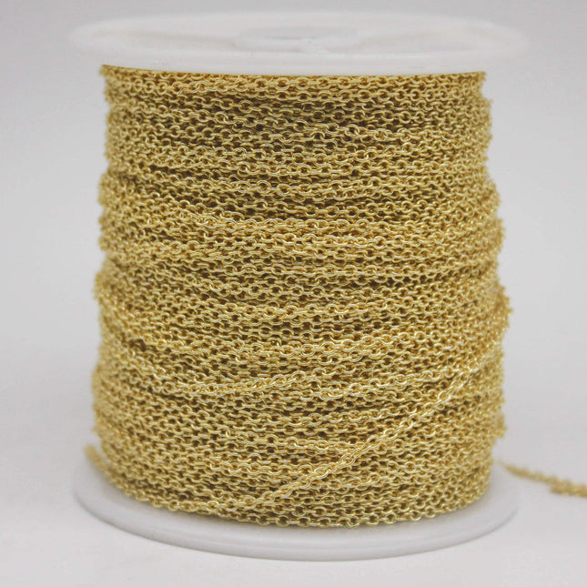 10 Ft. Non Tarnish Soldered Cable Chain - 18K Gold Plated Plain Cable Chain - 2.0x1.4mm Anti Tarnish Free Resistant Cable Chain - AT2014S