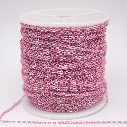 32 Ft Non Tarnish Flat Cable Chain - Pink Copper Micro Flat Chain - 3x1.7mm SOLDER - Anti Tarnish Free Resistant Soldered - AT317F