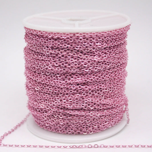 32 Ft Non Tarnish Flat Cable Chain - Pink Copper Micro Flat Chain - 3x1.7mm SOLDER - Anti Tarnish Free Resistant Soldered - AT317F
