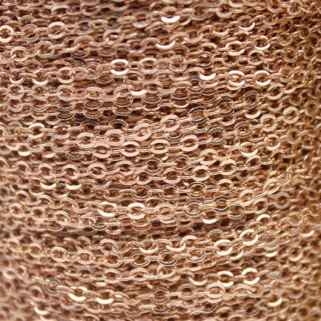 32 Ft Non Tarnish Flat Cable Chain -   Champagne (Pinky) Gold Flat Chain - 3x1.7mm SOLDER - Anti Tarnish Free Resistant Soldered  - AT317F