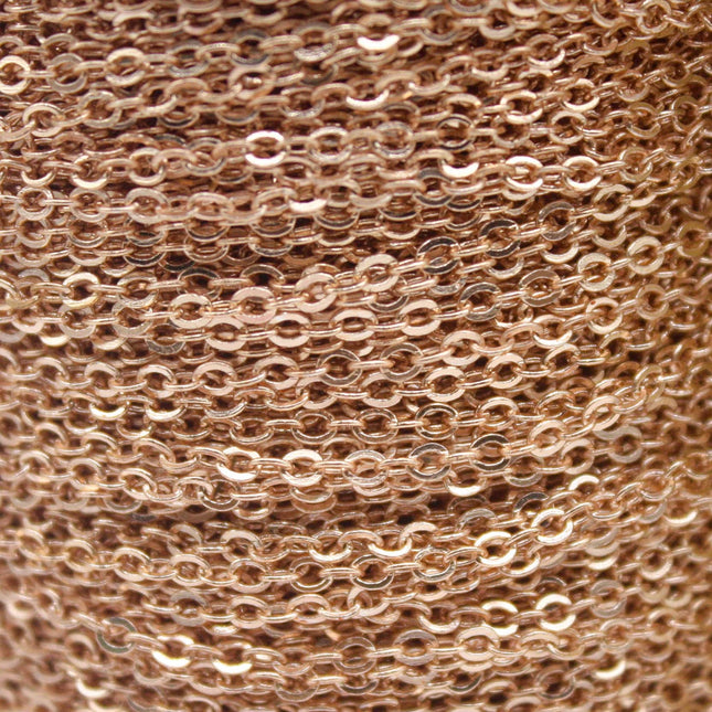 100 feet TARNISH Resistant Tarnish Free Anti Tarnished   Champagne (Pinky) Gold Flat Chain - 3x1.7mm SOLDER - Soldered Cable - AT317F