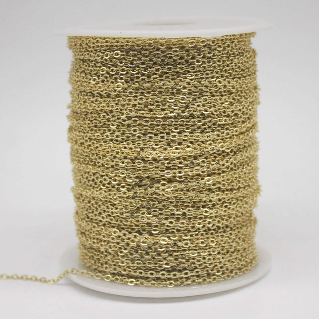 10 feet TARNISH Resistant Tarnish Free Anti Tarnished   18K Gold Flat Chain - 3x1.7mm SOLDER - Soldered Cable - AT317F