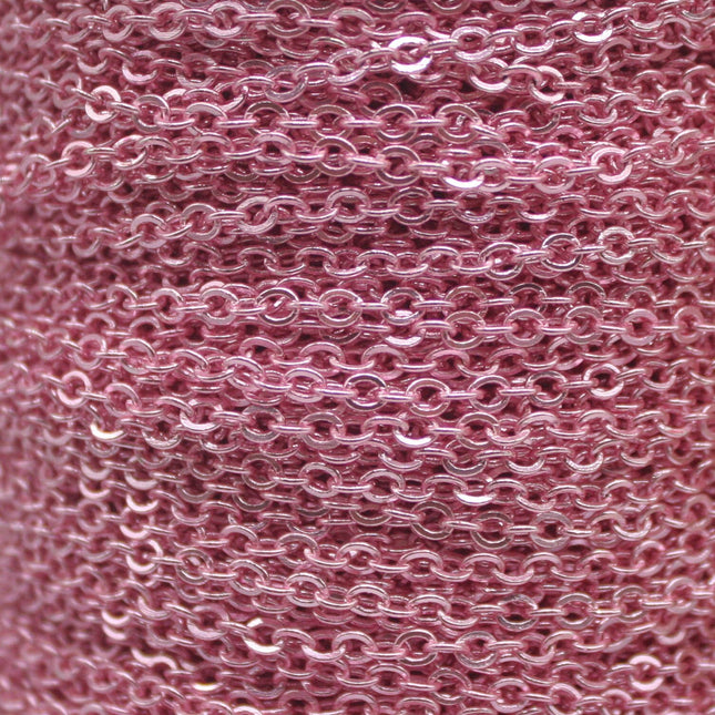 3 Ft Non Tarnish Flat Cable Chain Bulk - Pink Copper Plated Flat Cable Chain - 3.4x2.8mm SOLDERED Link - Anti Tarnish Free - AT3428F