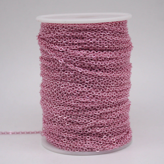 3 Ft Non Tarnish Flat Cable Chain Bulk - Pink Copper Plated Flat Cable Chain - 3.4x2.8mm SOLDERED Link - Anti Tarnish Free - AT3428F