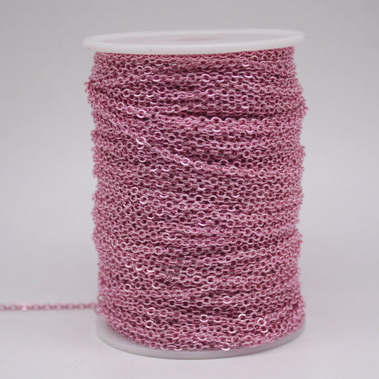 32 Ft Non Tarnish Flat Cable Chain Bulk - Pink Copper Plated Flat Cable Chain - 3.4x2.8mm SOLDERED Link - Anti Tarnish Free - AT3428F