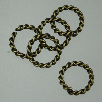 20 pcs of Antique Brass Twisted Wire jumpring 14mm round - 1.6mm thickness