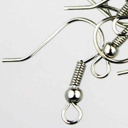 Wholesale Lot 1000 pcs of fish Hook with spring and ball Earwire 19X17mm - Rodium Plated