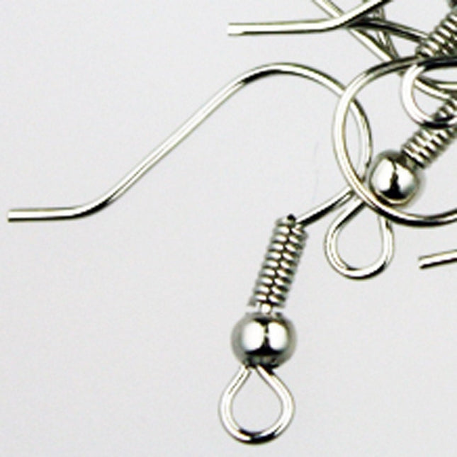 Wholesale Lot 1000 pcs of fish Hook with spring and ball Earwire 19X17mm - Rodium Plated