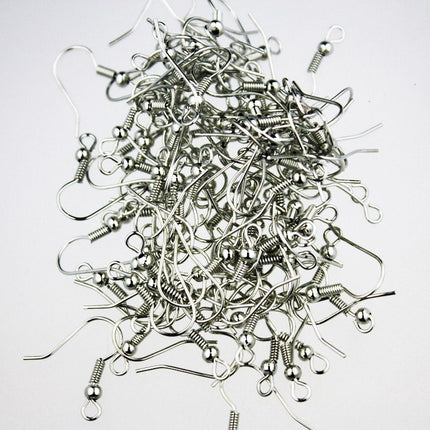 Wholesale Lot 1000 pcs of fish Hook with spring and ball Earwire 19X17mm - Rodium Plated