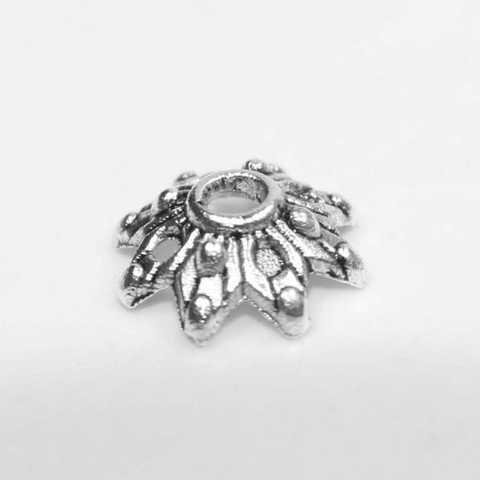 50 Bead Caps - 9mm Width - Antique Silver Alloy Leaf Flower Bead Cap