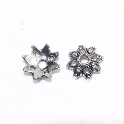 50 Bead Caps - 9mm Width - Antique Silver Alloy Leaf Flower Bead Cap