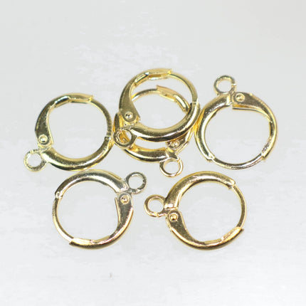 Anti tarnish Gold Leverback Earring 10 Pcs, 24K Gold Plated - High Quality Sturdy Dedicated Round Earring Ear Wire - 12mm Width - ELR12